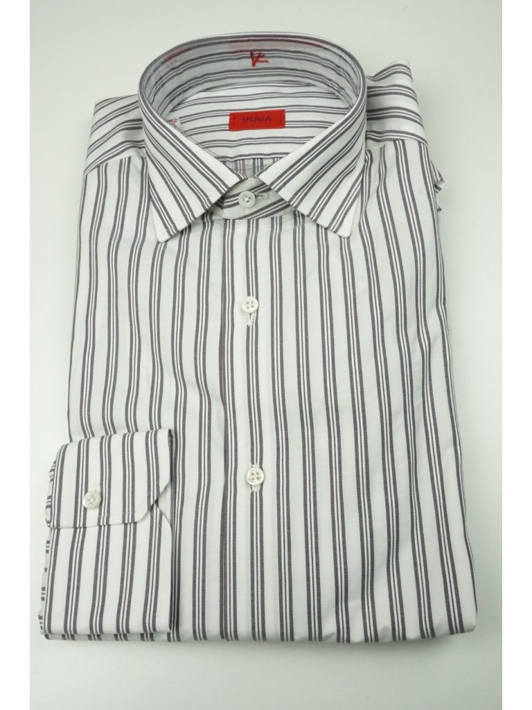 Isaia Dark Blue White Striped Long Sleeve Cotton Dress Shirt 15.5/39 New